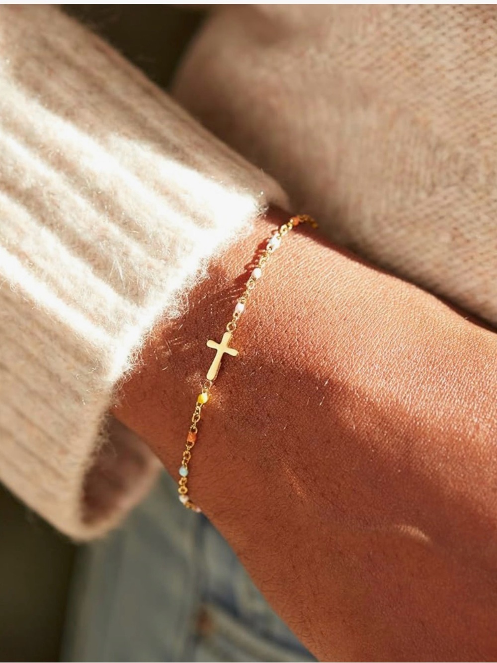Gold Cross Beaded Bracelet - NEW IN BOX - Picture 2 of 7